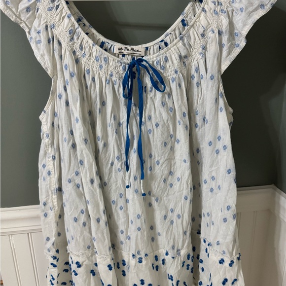 We The Free Jules Dress Cotton Tunic Top Ivory and Blue Patterned Top - Picture 3 of 7